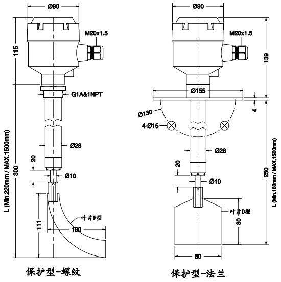 Spin-11P保護(hù)型阻旋料位開(kāi)關(guān)尺寸